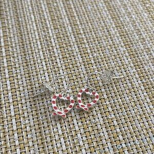 Heart-Shaped Red and Silver Earrings